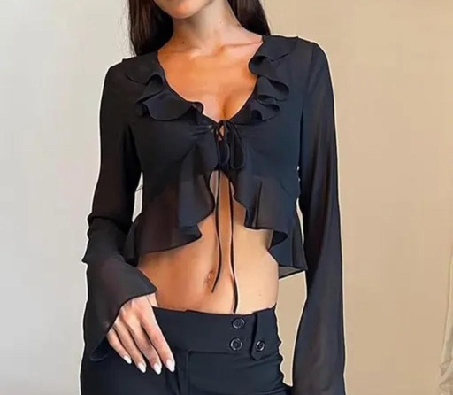 Ruffled blouse top with flared sleeves